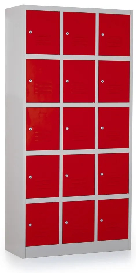 Dulap metalic - 15 cutii, 90 x 40 x 185 cm, incuietoare cu cilindru, rosu - ral 3000