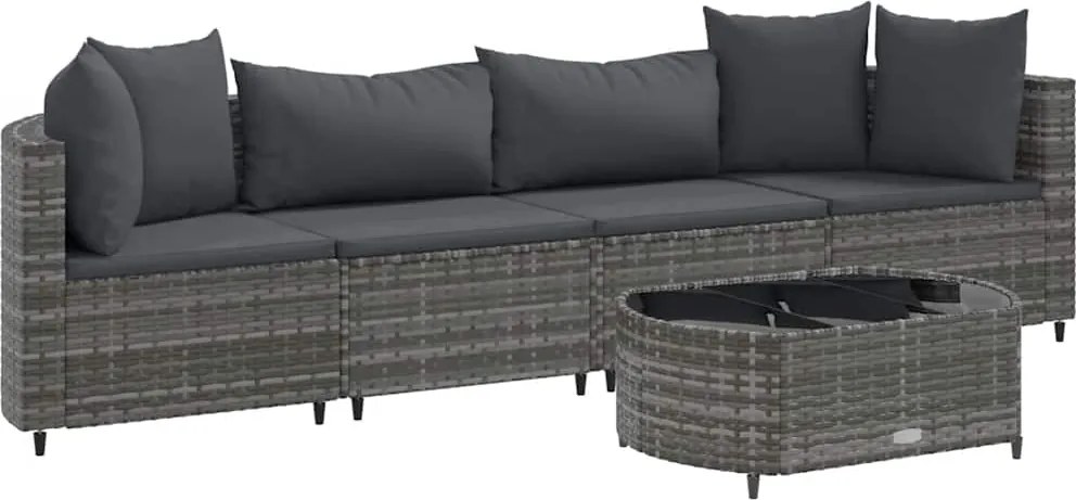 vidaXL Set canapea de grădină cu perne, 5 piese, gri, poliratan