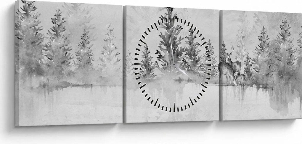 Tablou - Cerb lângă lac (cu ceas) (90x30 cm)