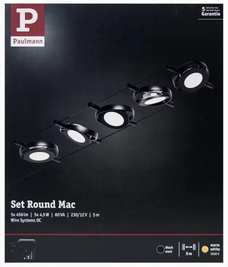 Paulmann 94418 - Set 5x LED 4,5W spot ROUNDMAC 230V negru