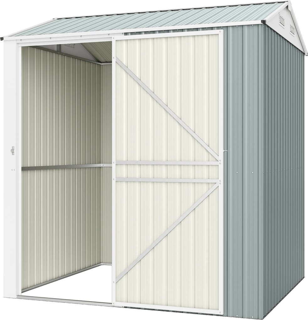 Outsunny Șopron metalic pentru unelte 3,5 m², șopron înalt încuiabil cu acoperiș în două ape, ventilații, mănuși, 209 x 177 x 236 cm | Aosom Romania