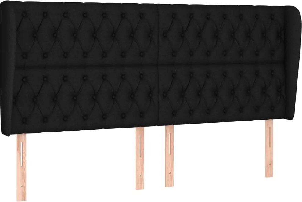 vidaXL Tăblie de pat cu aripioare, negru, 203x23x118/128 cm, textil