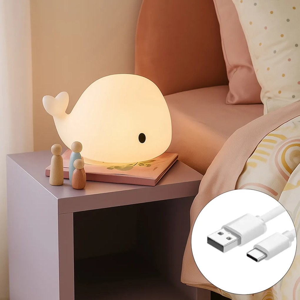 Lampă de masă albă 30cm cu LED reglabil IP54 reîncărcabilă - Baby Whale