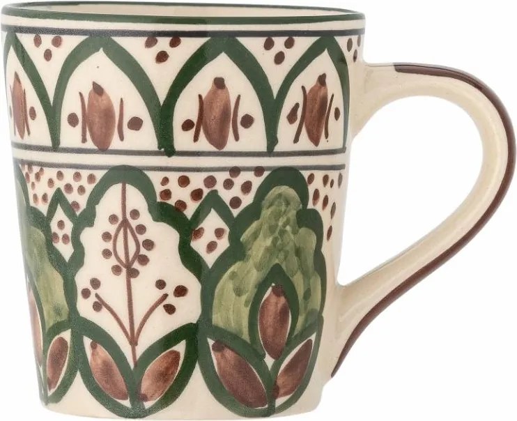 Cană din ceramică, verde, model mediteranean pictat manual, 9,5 x 8 cm, „Karlie”
