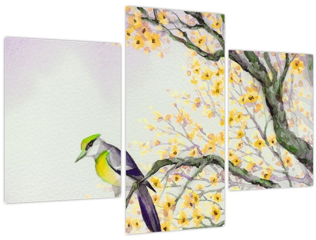 Tablou - Pasăre în copac,acuarelă (90x60 cm)