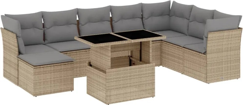 vidaXL Set canapele de grădină, 9 piese, cu perne, bej, poliratan