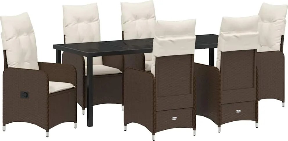 vidaXL Set de masă pentru grădină cu pernă 7 pcs Maro poliratan