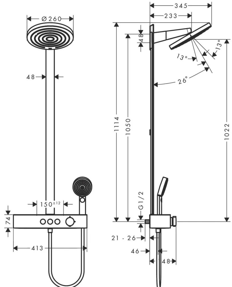 Set de dus 260 cu termostat ShowerTablet Select 400, 2 jeturi, EcoSmart, crom Crom lucios