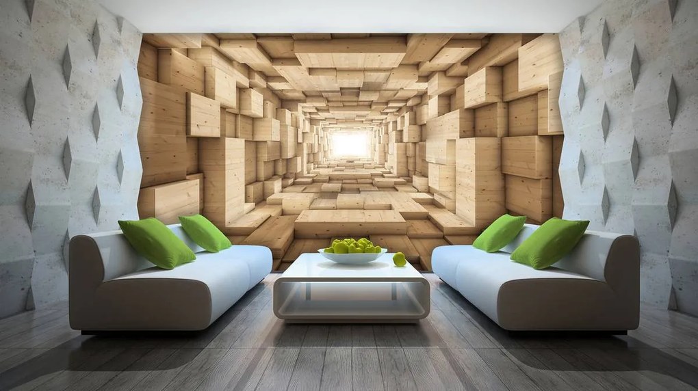 Fototapet - 3D tunel din lemn (254x184 cm), în 8 de alte dimensiuni noi