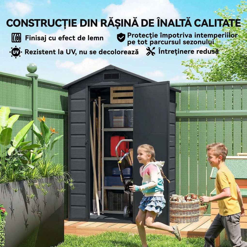 Outsunny Depozit din Rășină Compozită pentru Grădină, Spațios și Rezistent, Gri Închis | Aosom Romania