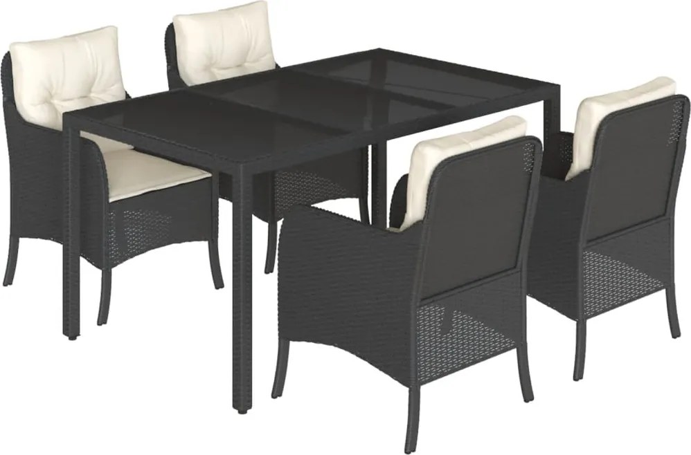 vidaXL Set mobilier de grădină cu perne, 5 piese, negru, poliratan