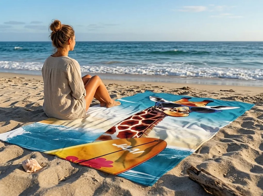Prosop de plaja uscare rapida XXL GIRAFO colorat 150 x 210 cm, 100% microfibra