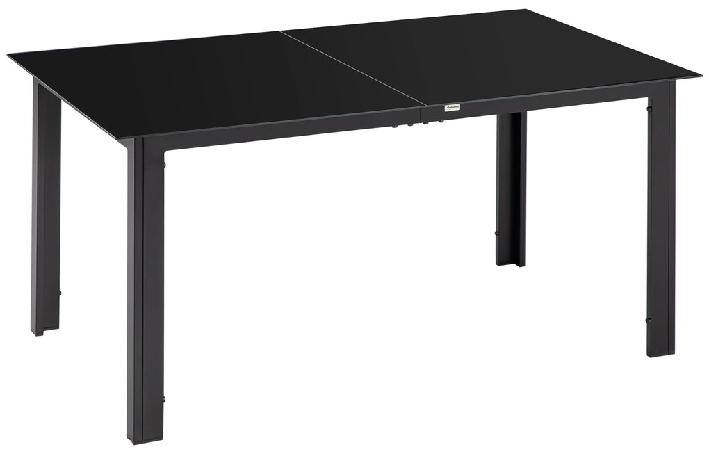 Outsunny Masă de grădină rectangulară din aluminiu și blat de sticlă securizat - 6 persoane 150 x 90 x 74 cm negru | Aosom Romania