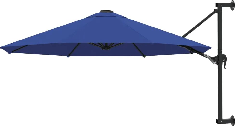 vidaXL Umbrelă de soare de perete cu stâlp metalic, albastru, 300 cm