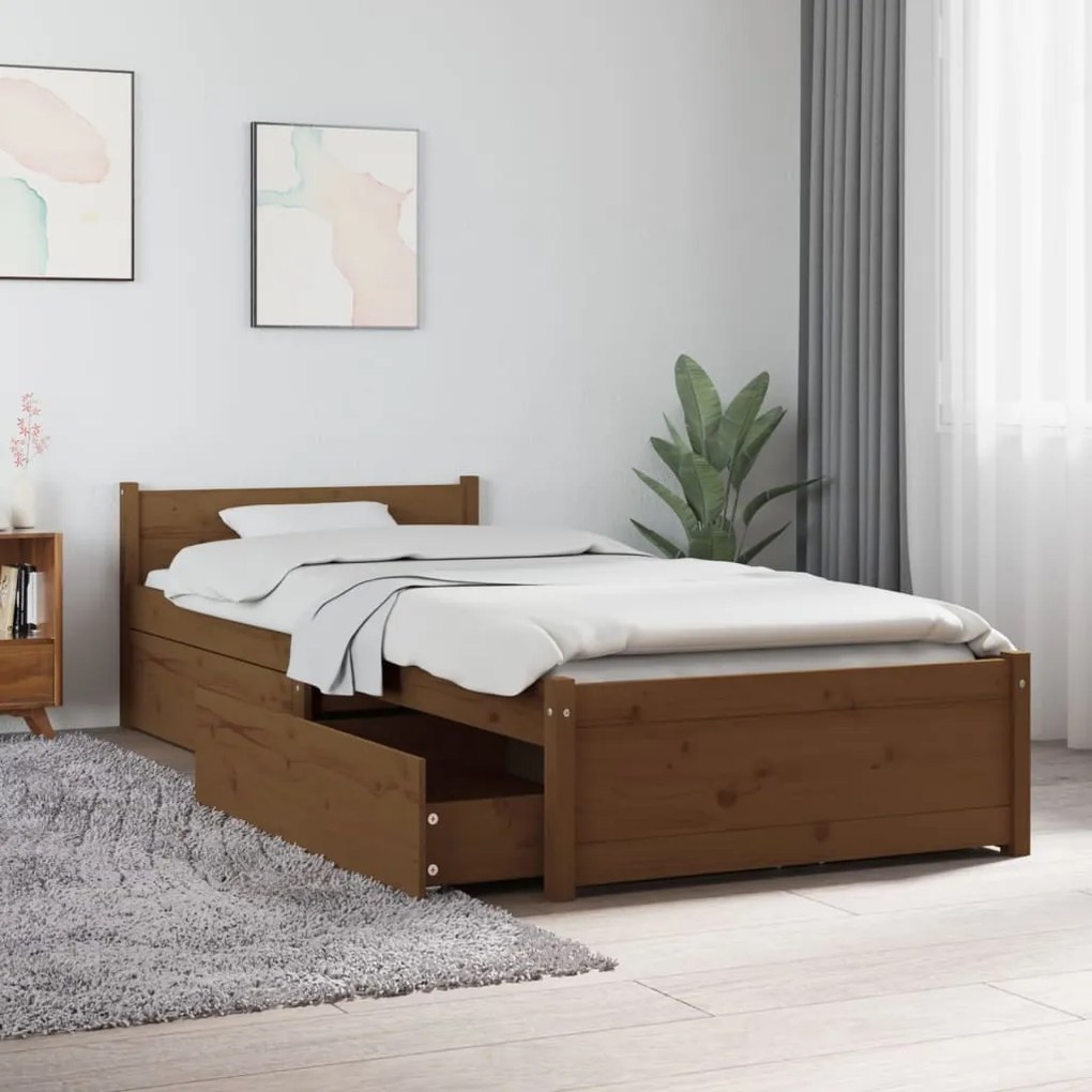 3103476 vidaXL Cadru de pat cu sertare, maro miere, 75x190 cm 2FT6 mic single