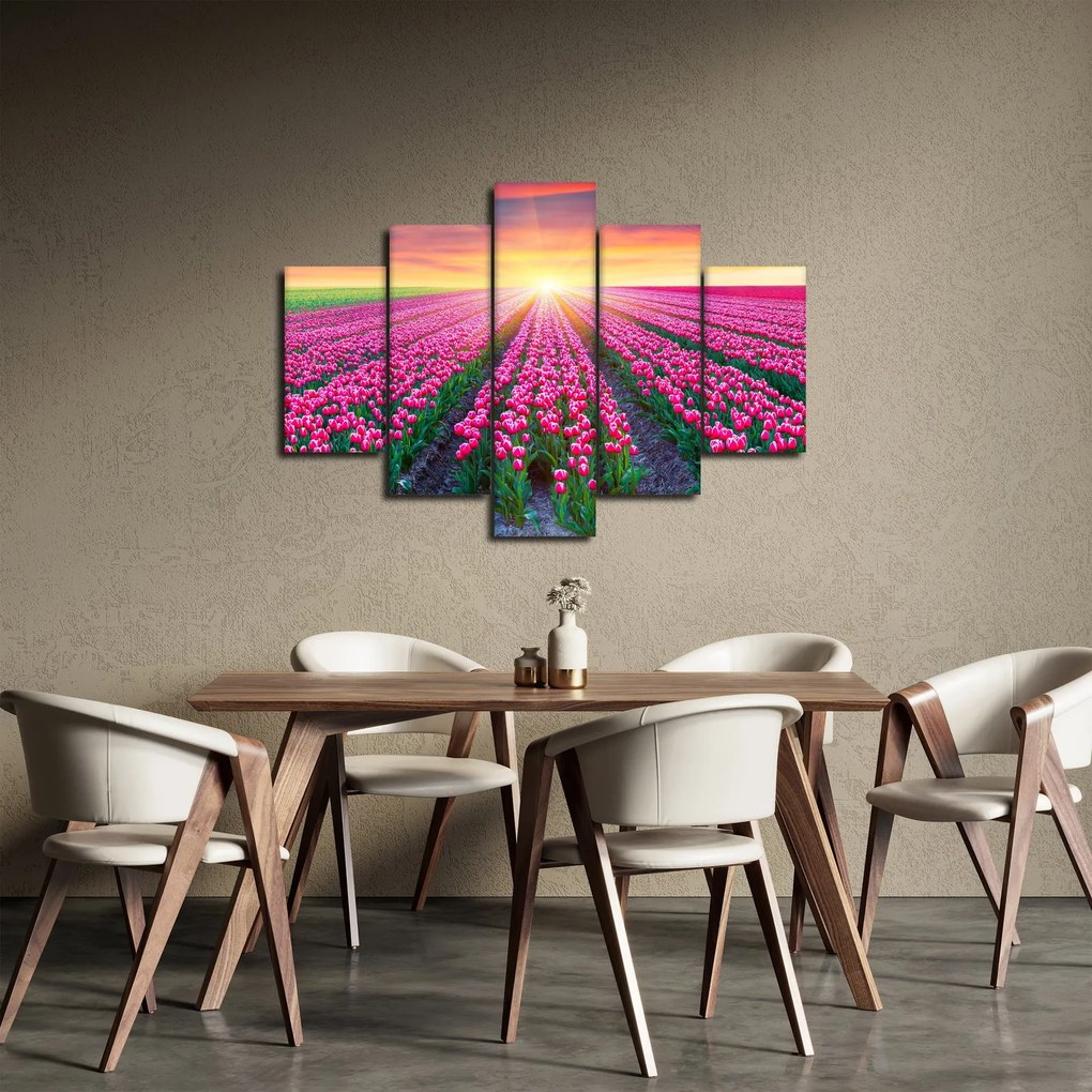 Tablou cu câmp de lalele cu soare (150x105 cm)