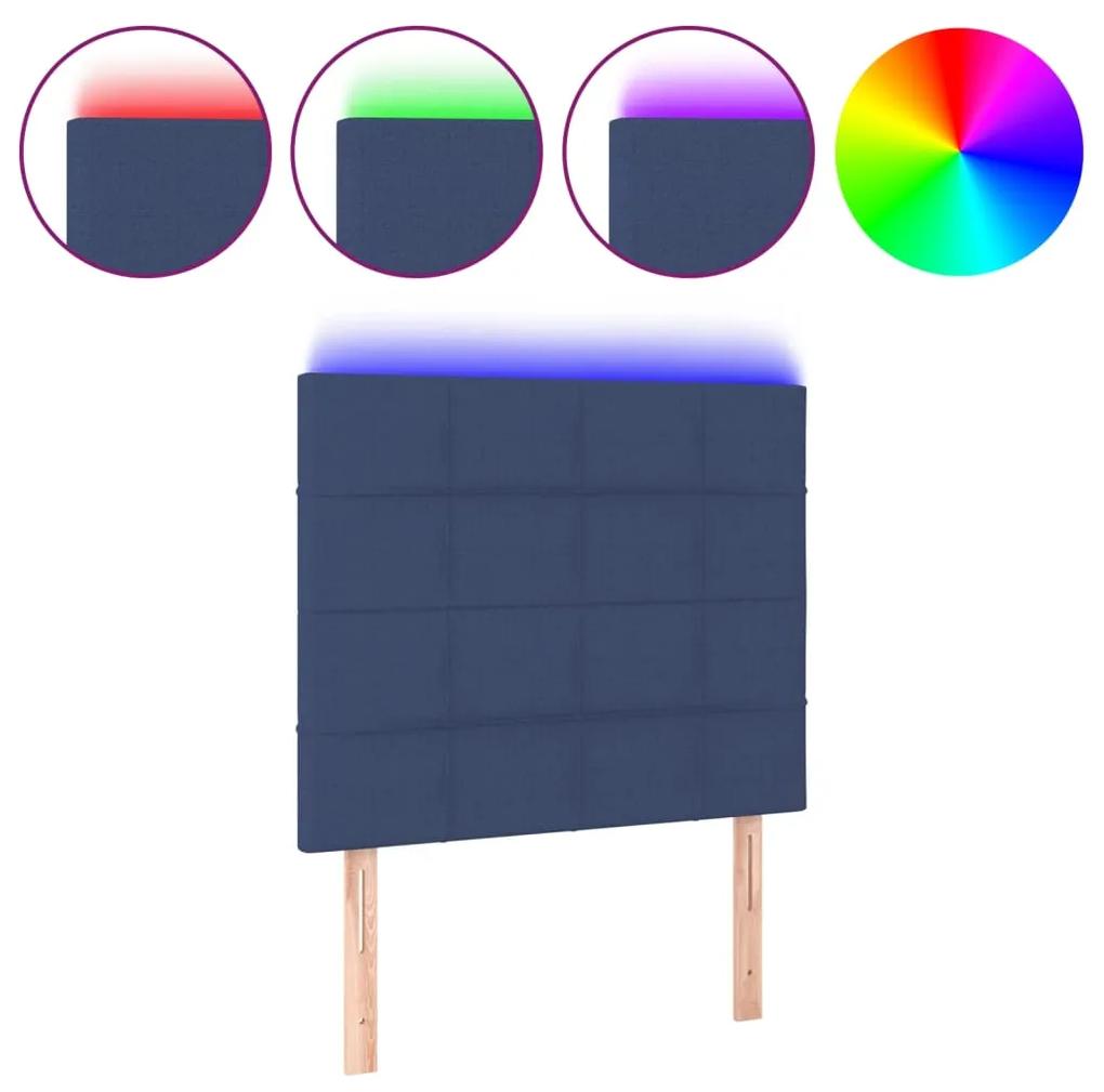 Tablie de pat cu LED, albastru, 100x5x118 128 cm, textil 1, Albastru, 100 x 5 x 118 128 cm