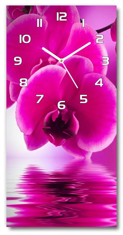 Ceas vertical de perete din sticlă orhidee roz