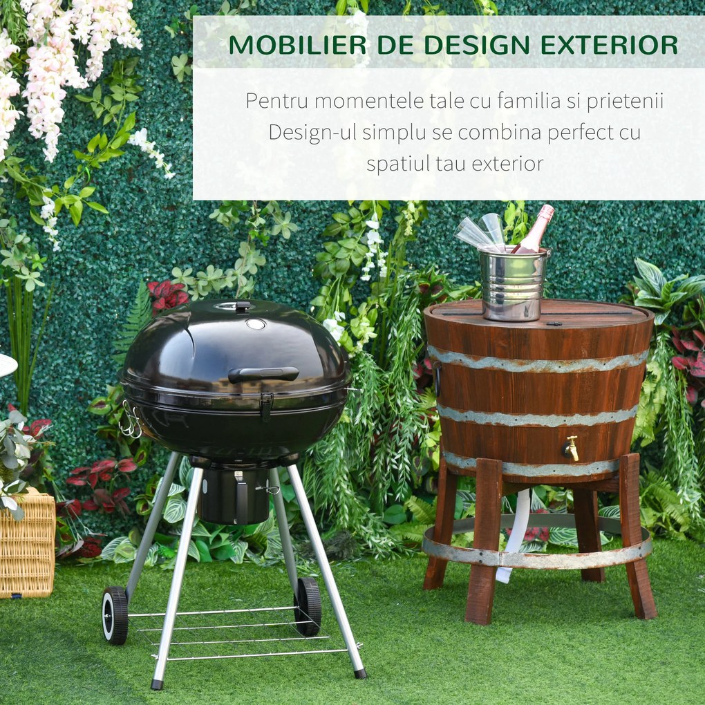 Gratar cu Carbune Capac si Termometru Outsunny, Grilaj Dublu, Metal Negru | Aosom RO