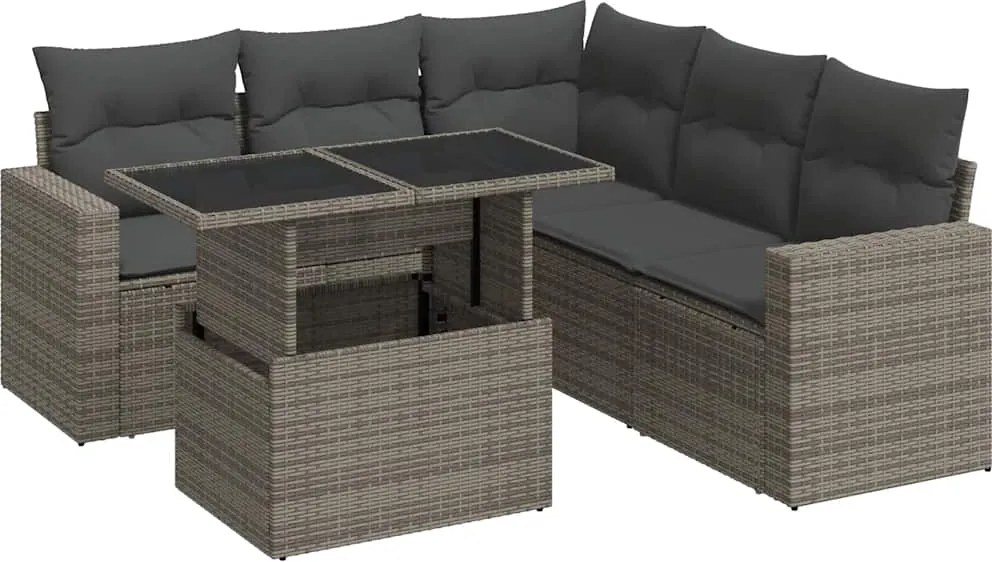 vidaXL Set mobilier grădină cu perne, 6 piese, gri, poliratan