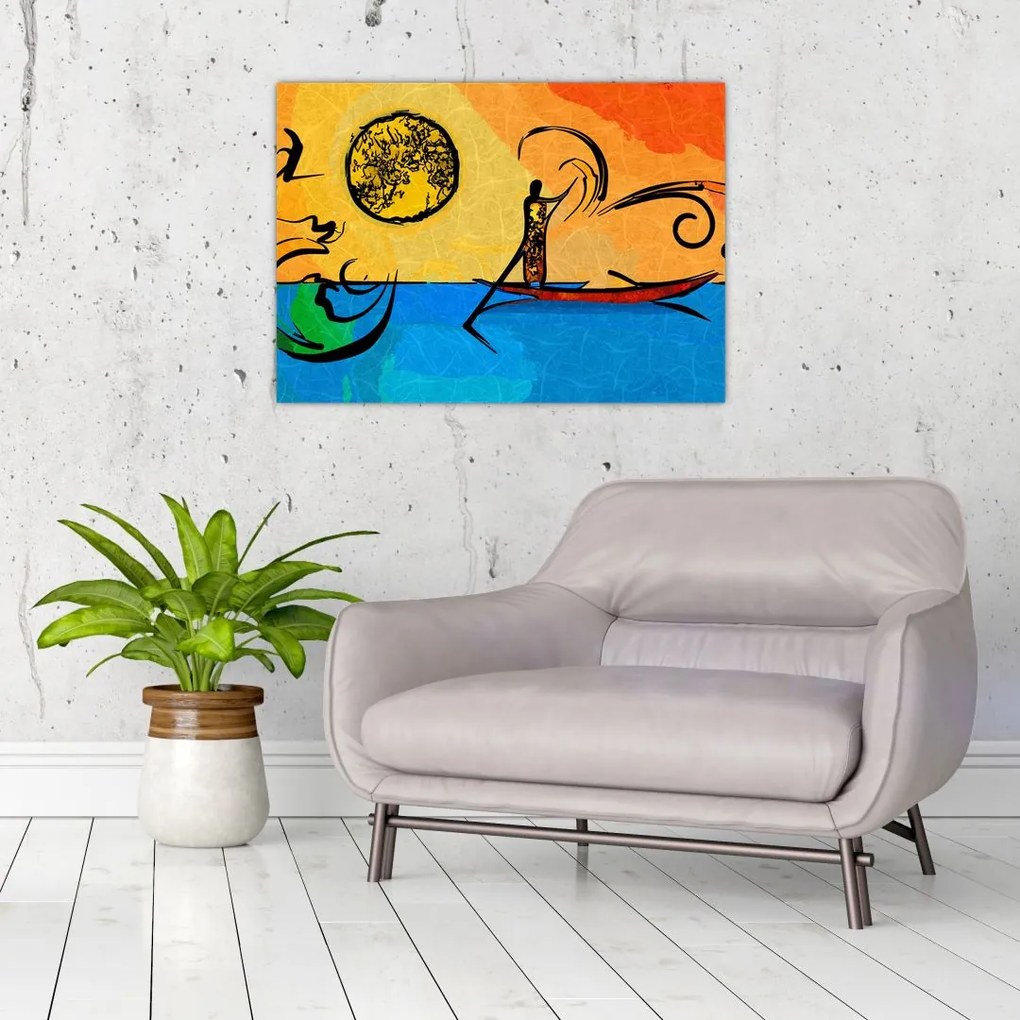 Tablou pe sticlă cu pictură străveche (70x50 cm)