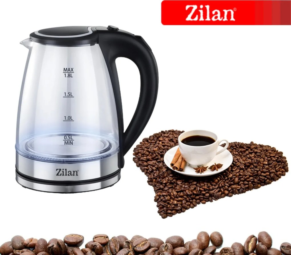Fierbator electric Zilan ZLN8115, putere 1800 W, capacitate 1.8 litrii, transparent