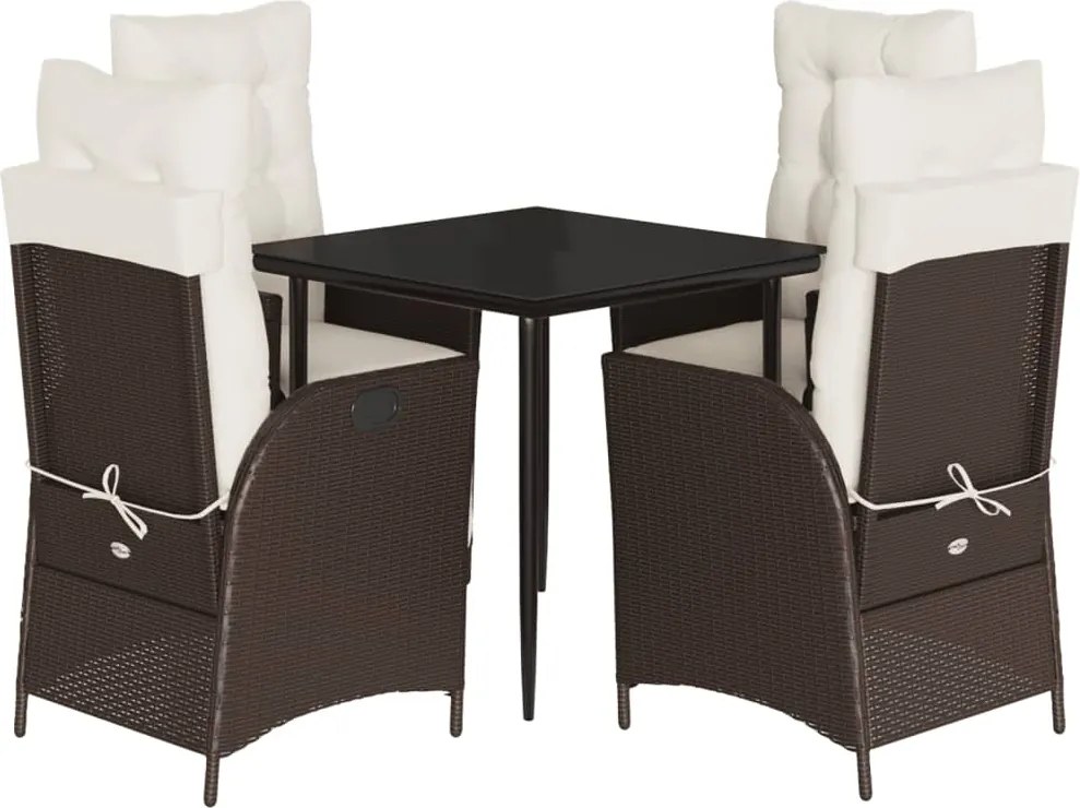vidaXL Set mobilier de grădină, 5 piese, cu perne, maro, poliratan