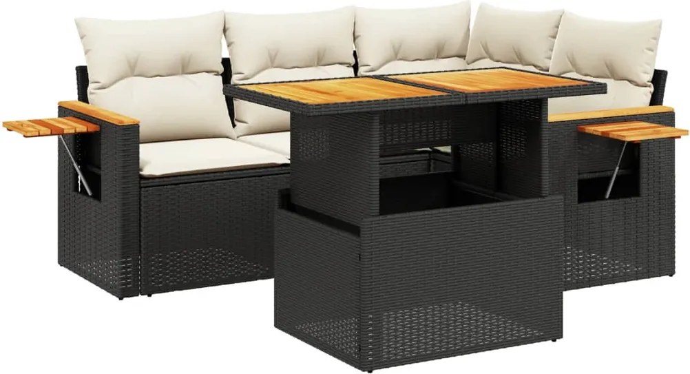 vidaXL Set mobilier de grădină cu perne, 5 piese, negru, poliratan