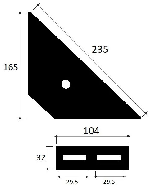 Coltar metalic pentru imbinare rame pat, 235x165x135x32x1 mm, vopsit negru
