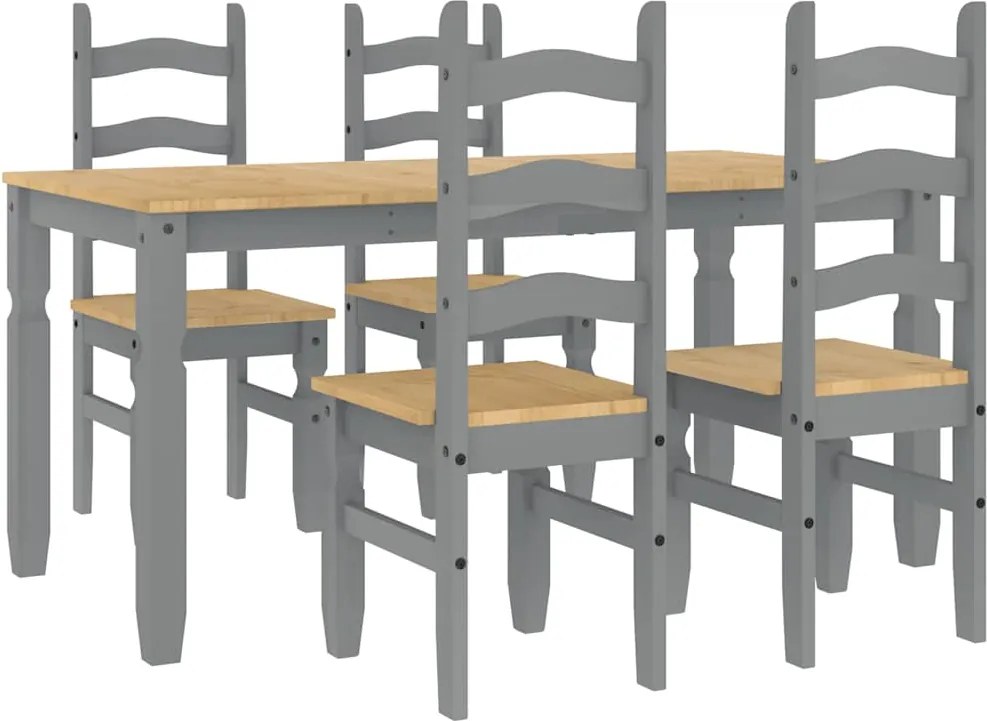 vidaXL Set de sufragerie din 5 piese Panama din lemn masiv de pin gri