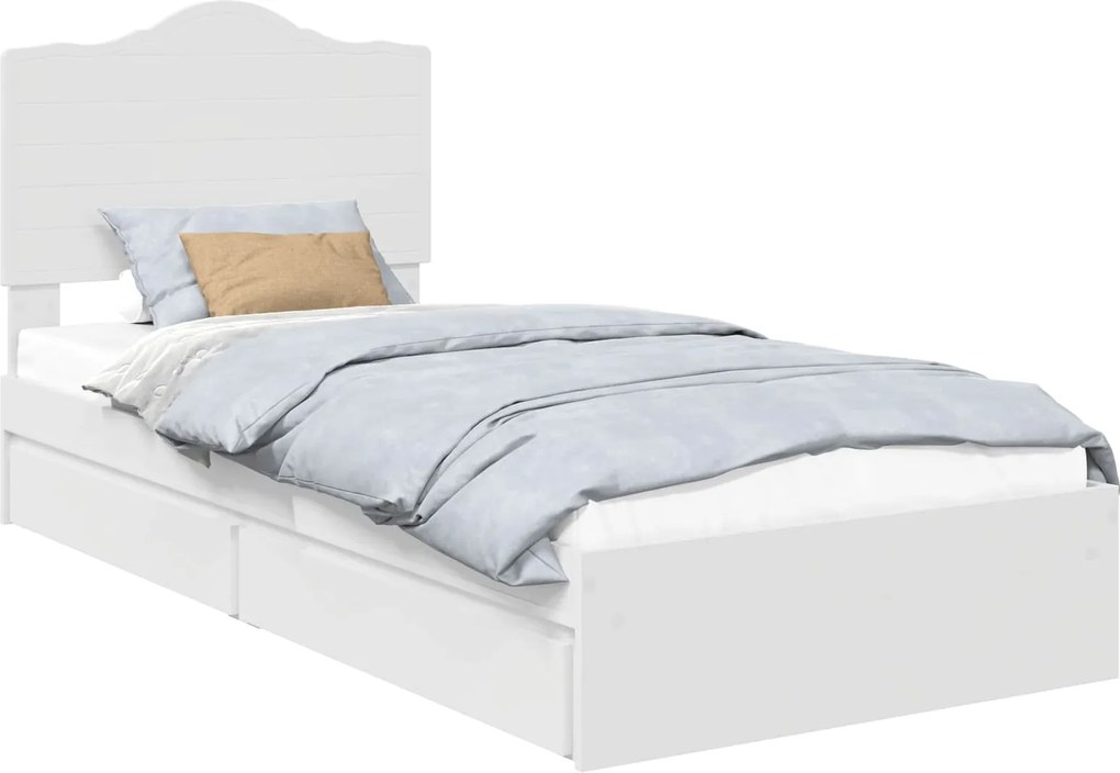 vidaXL Pat cu storage cu headboard Alb 75 x 190 cm Lemn compozit