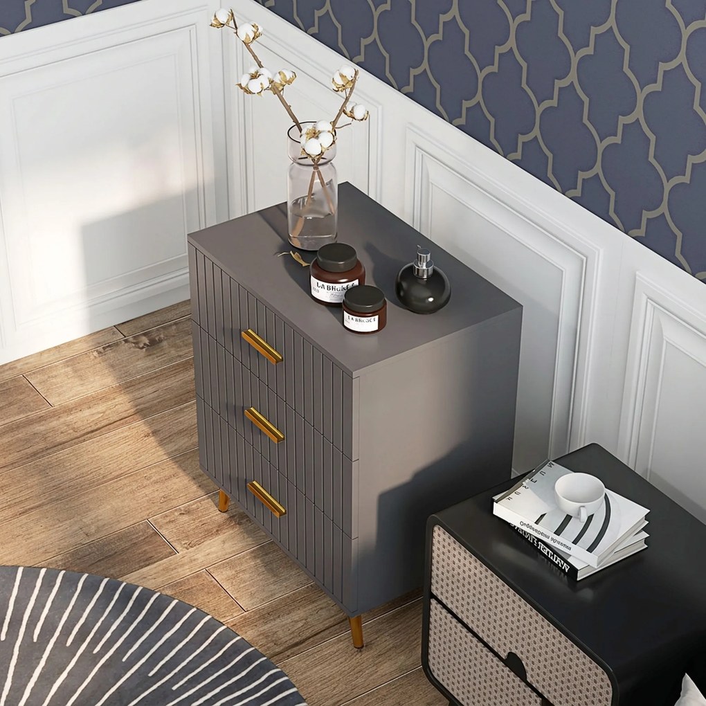 HOMCOM Comodă pentru Dormitor, Dulap Modern cu 3 Sertare, Sertar de Depozitare cu Picioare din Aluminiu, 60x40x71.5 cm, Gri Închis