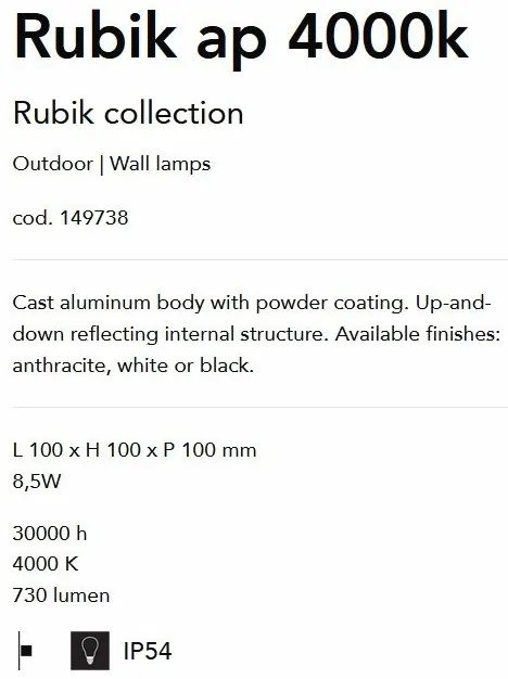 Aplica LED iluminat exterior IP54 Rubik ap 4000k ANTRACITE
