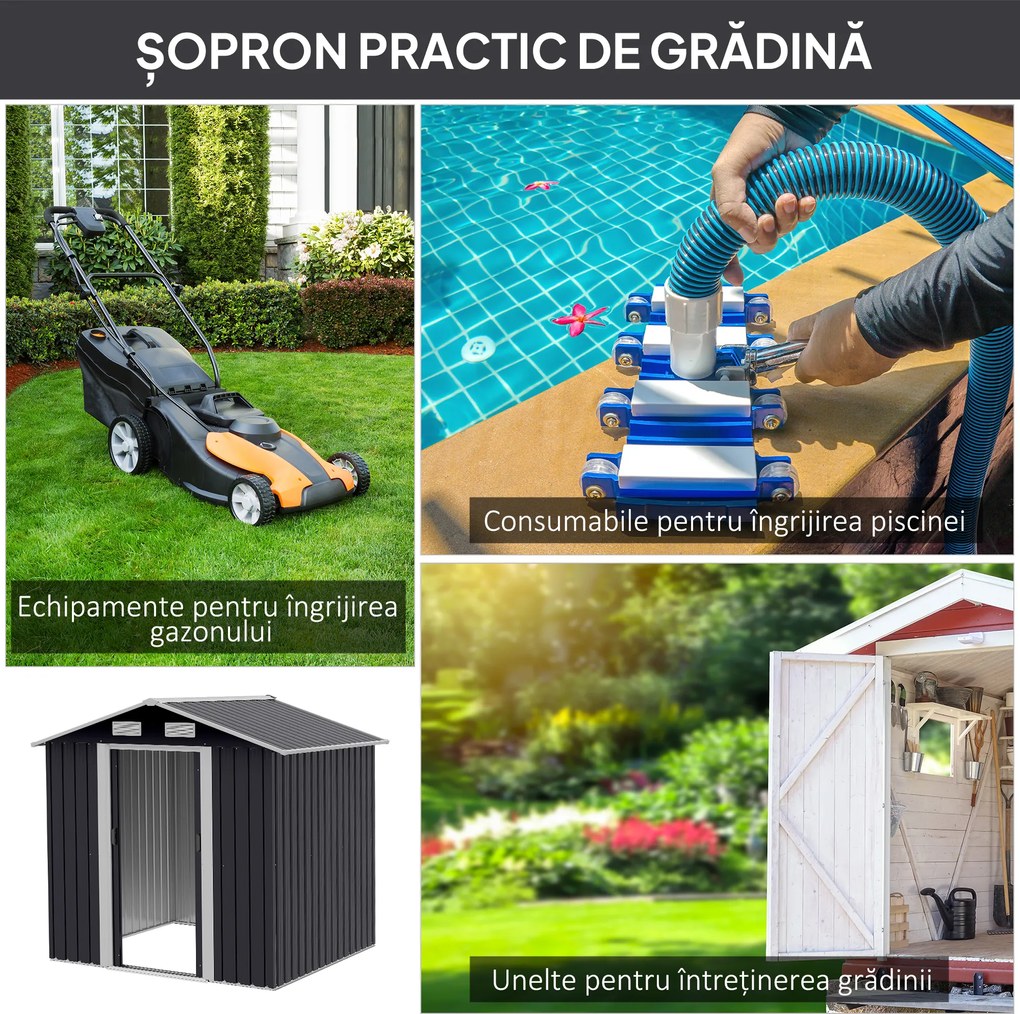 Outsunny Magazia de Gradina, sopron pentru Scule, casuta de unelte din Otel Zincat cu Usa Culisanta Dubla, Negru | Aosom Romania