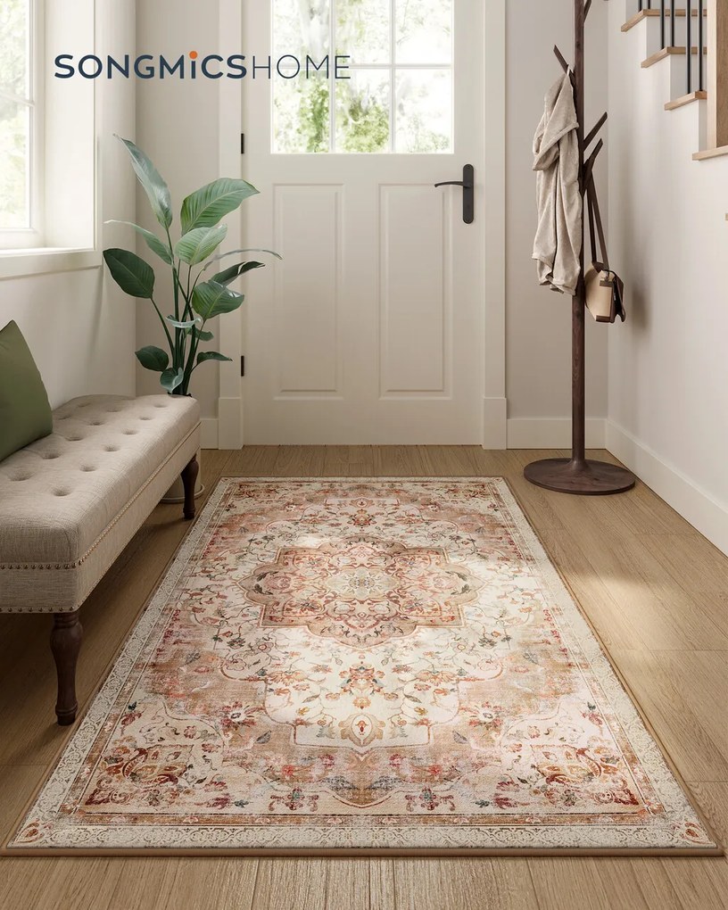 Covor antiderapant Songmics Vintage, 80x150 cm, lavabil la masina, poliester, cappuccino