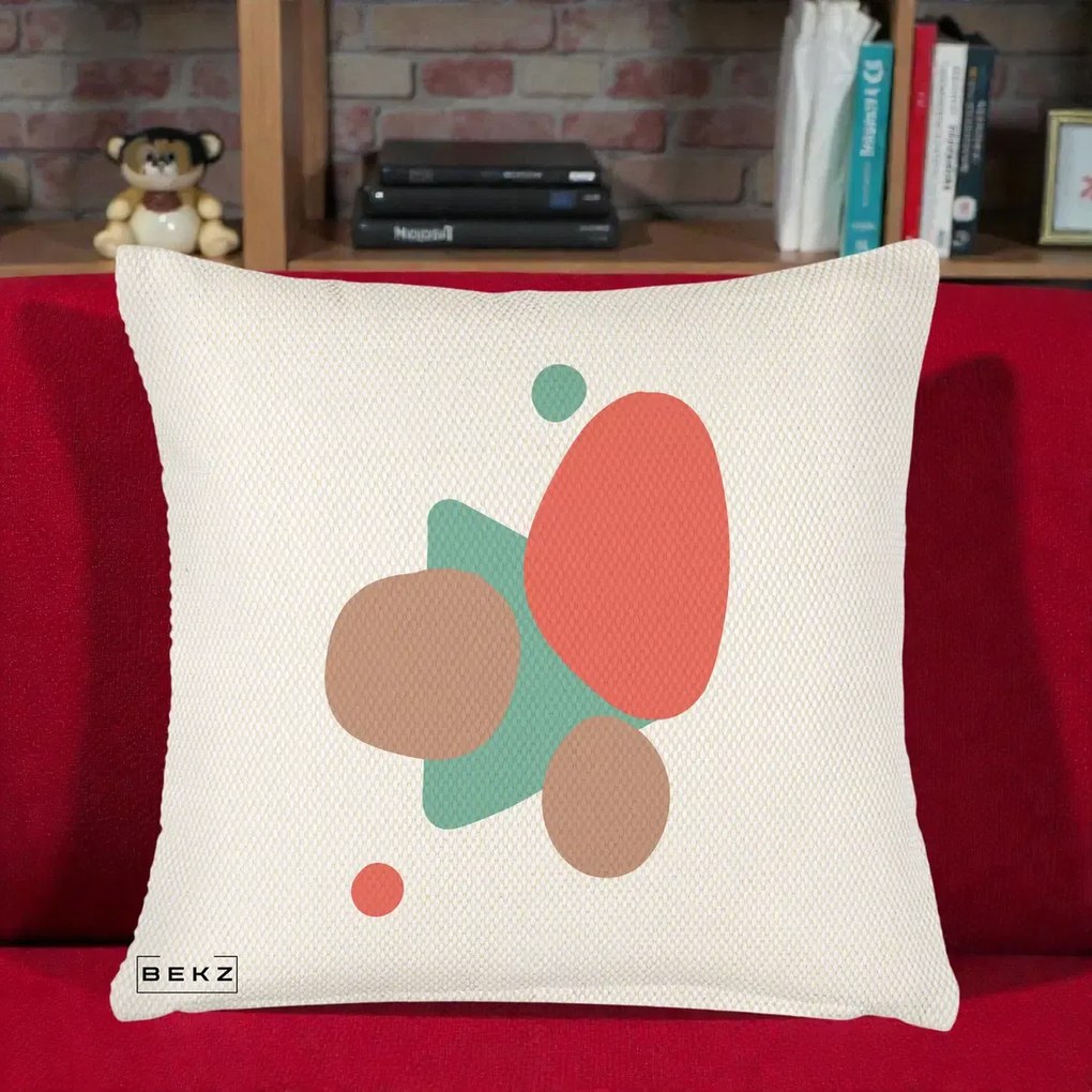 Perna Decorativa Abstract Forme Coral Turcoaz, 40x40 cm, Crem Reliefat, Husa Detasabila, Perna Inclusa, BEKZ®