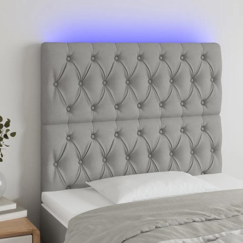 3122750 vidaXL Tăblie de pat cu LED, gri deschis, 100x7x118/128 cm, textil