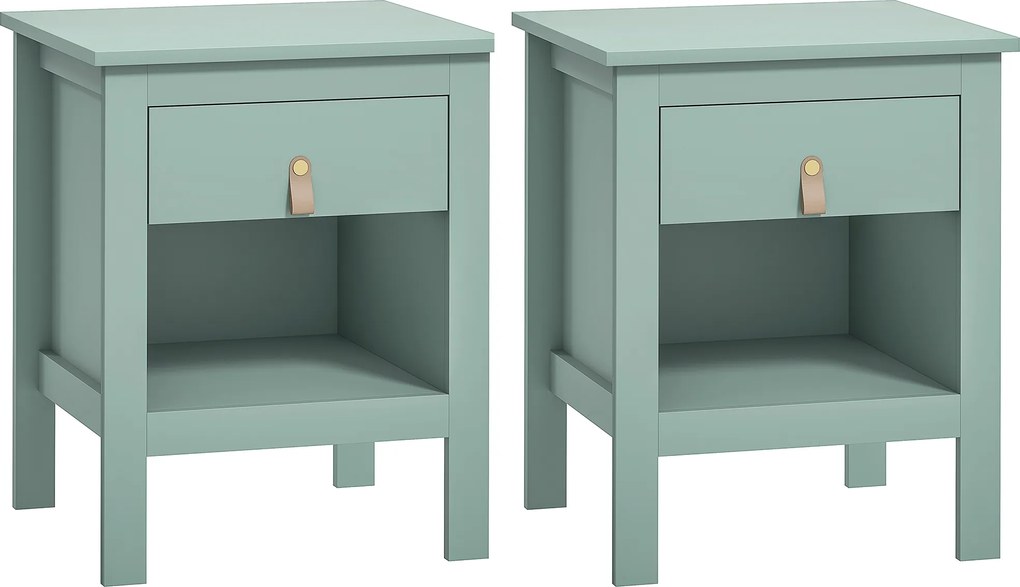 HOMCOM Lot de 2 noptiere cu sertar și compartiment deschis, 45 x 40 x 55 cm, verde | Aosom Romania