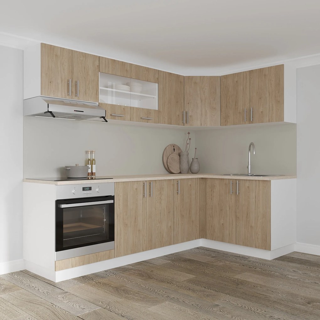 Set haaus V34, Lemn Natural/Alb, Blat Thermo 28 mm, L 240 x 140 cm