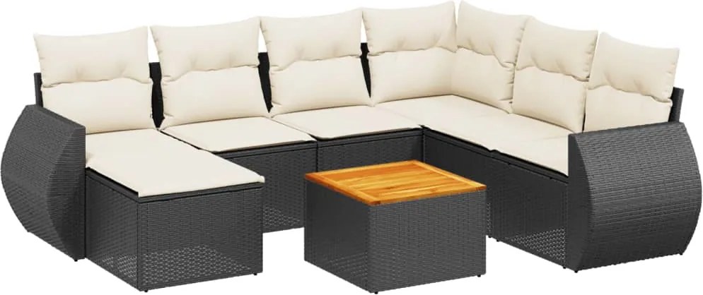 vidaXL Set mobilier de grădină cu perne, 8 piese, negru, poliratan