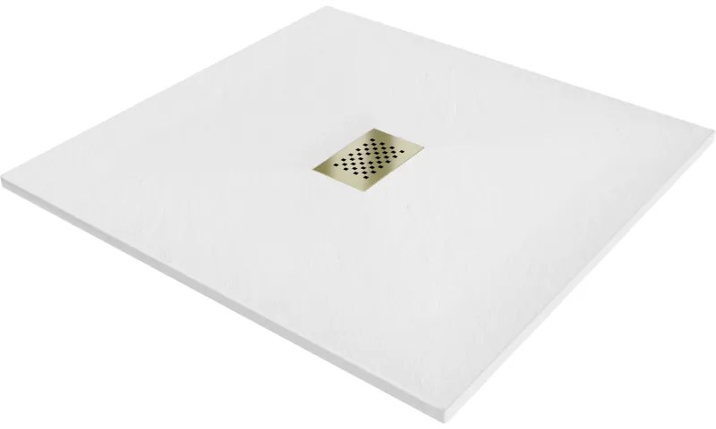 Mexen Hugo cabina de ducha cuadrada SMC 100 x 100 cm, blanca, tapa dorada - 42101010-G