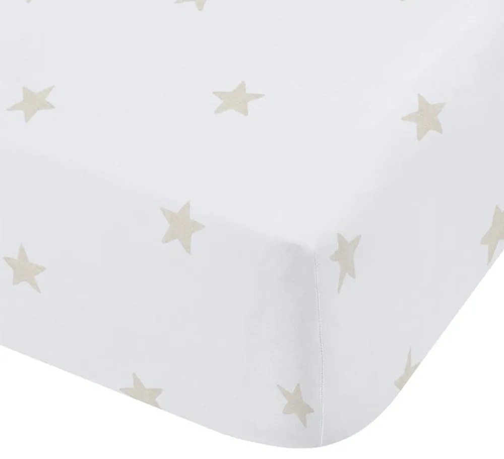 Cearceaf pentru copii alb-bej din bumbac pentru pătuț cu elastic 70x140 cm Mini Star &amp; Stripes – Bianca