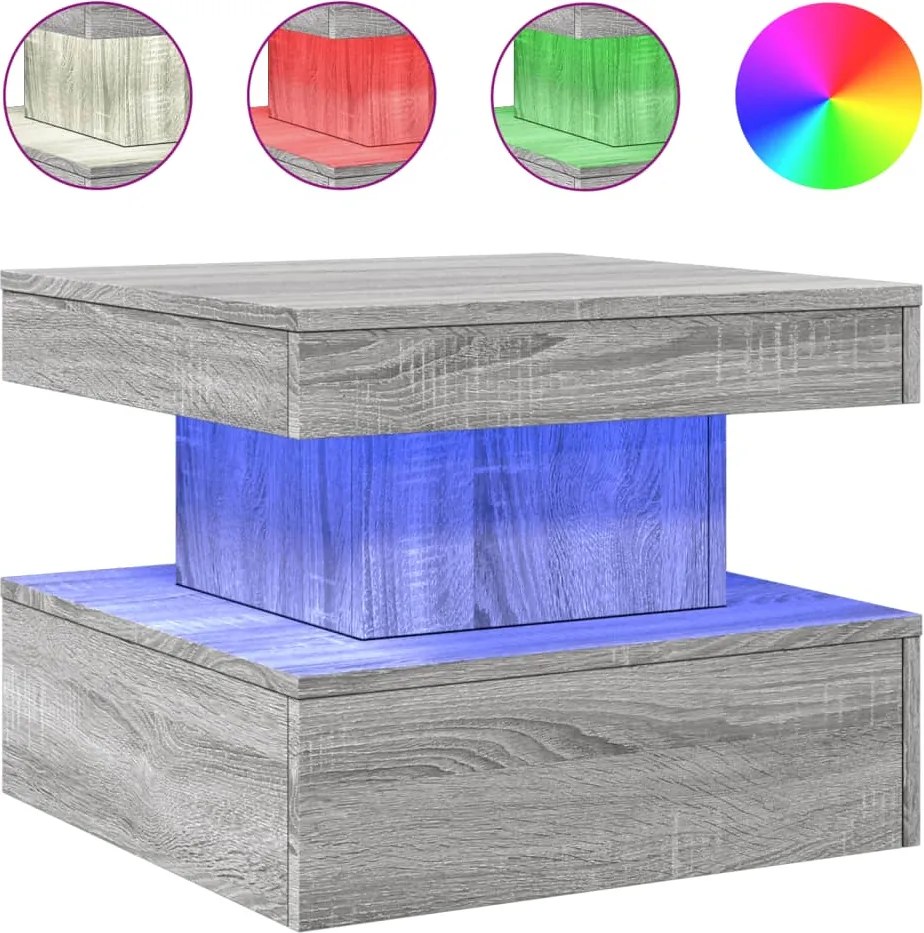 vidaXL Măsuță de cafea cu lumini LED, gri sonoma, 50x50x40 cm