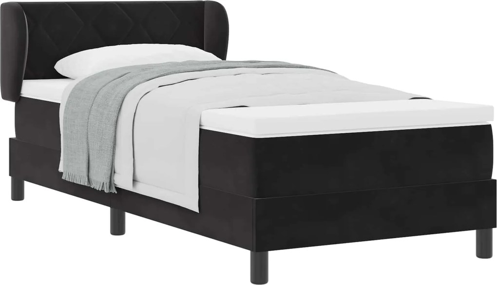 vidaXL Pat cu arcuri cu saltea cu headboard Negru 90 x 190 cm Catifea