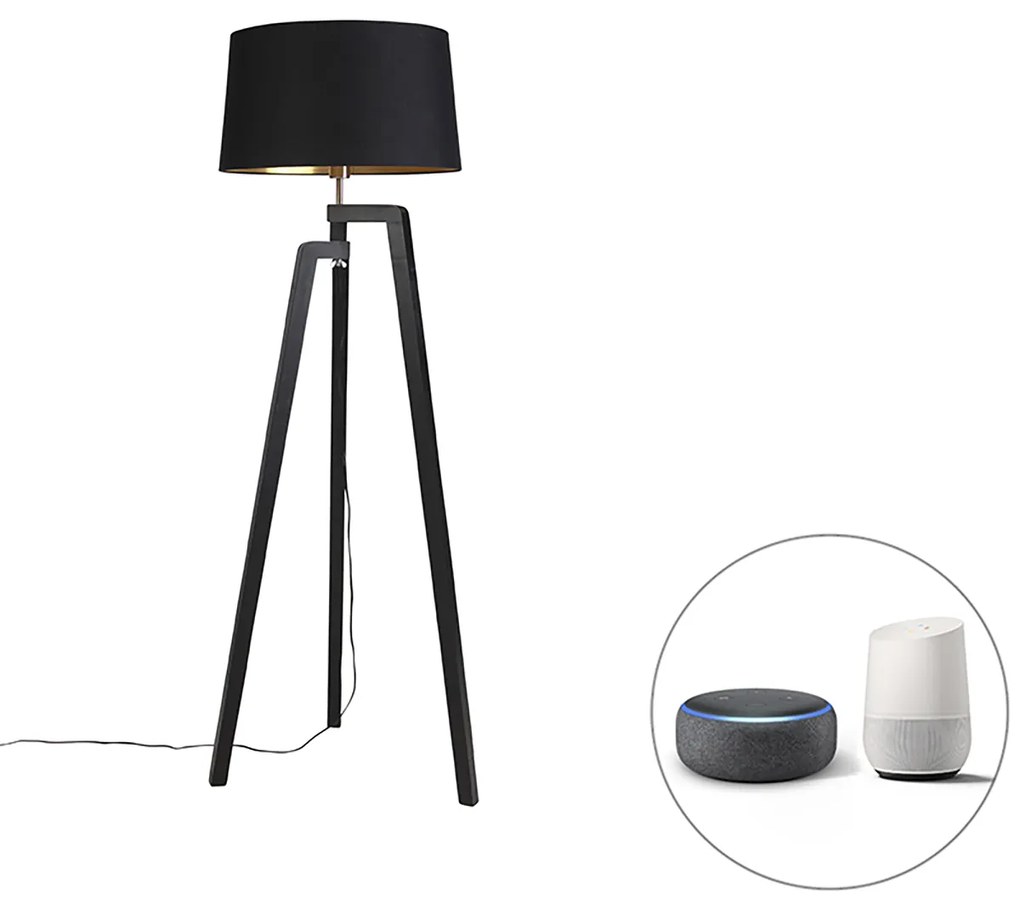Lampă de podea inteligentă cu abajur negru cu auriu 50 cm inclusiv Wifi A60 - Puros