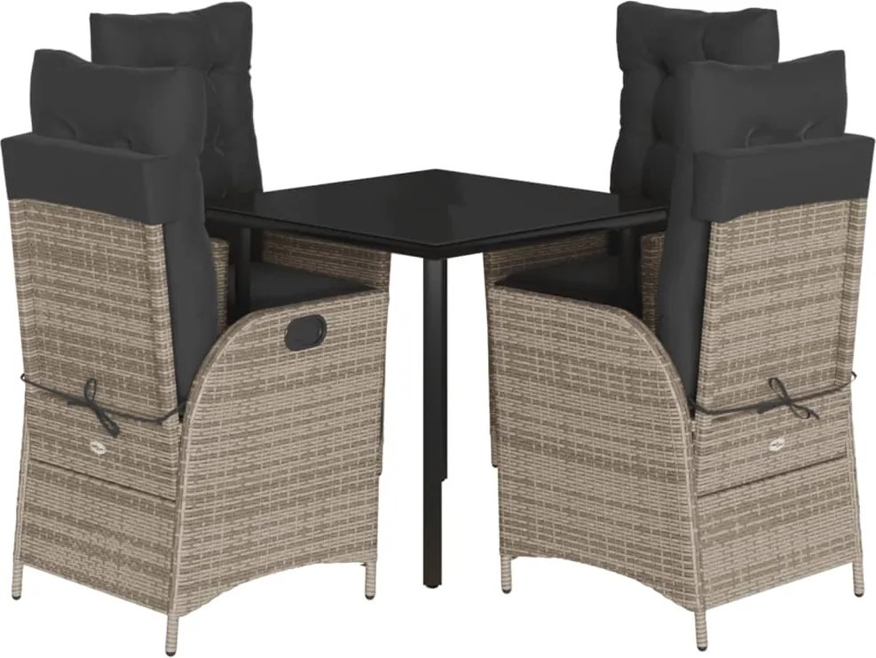 vidaXL Set mobilier de grădină cu perne, 5 piese, gri, poliratan