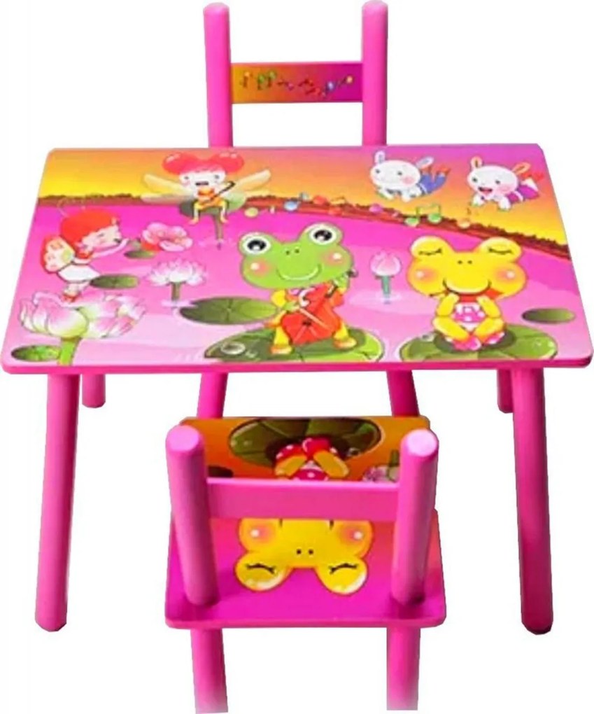 Masuta copii din MDF cu doua scaune Novokids™ My first table, dimensiuni 59X39X40, suprafata lucioasa, Roz
