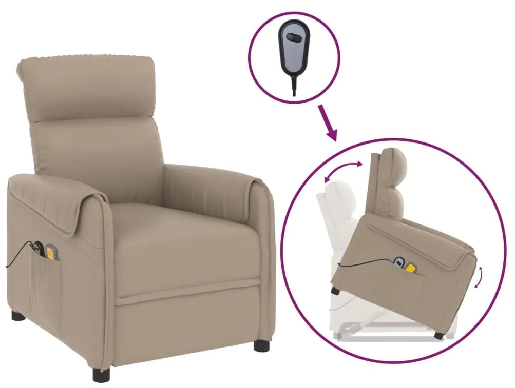3143380 vidaXL Fotoliu masaj cu ridicare verticală, cappuccino piele ecologică