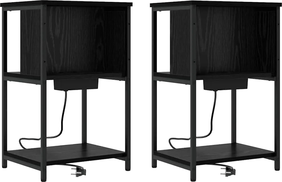 vidaXL Dulap de noapte 2 pcs Stejar Negru 38 x 31 x 61 cm
