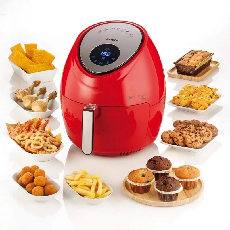 Friteuza cu aer cald Ariete AIRY FRYER XXL 4618/01, 1800W, 5.5 L, 7 programe, Timer, Ecran LCD tactil, Rosu